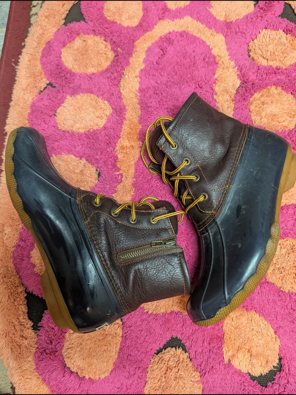 Sperry Brown Leather Duck Boots with Black Rubber Shell